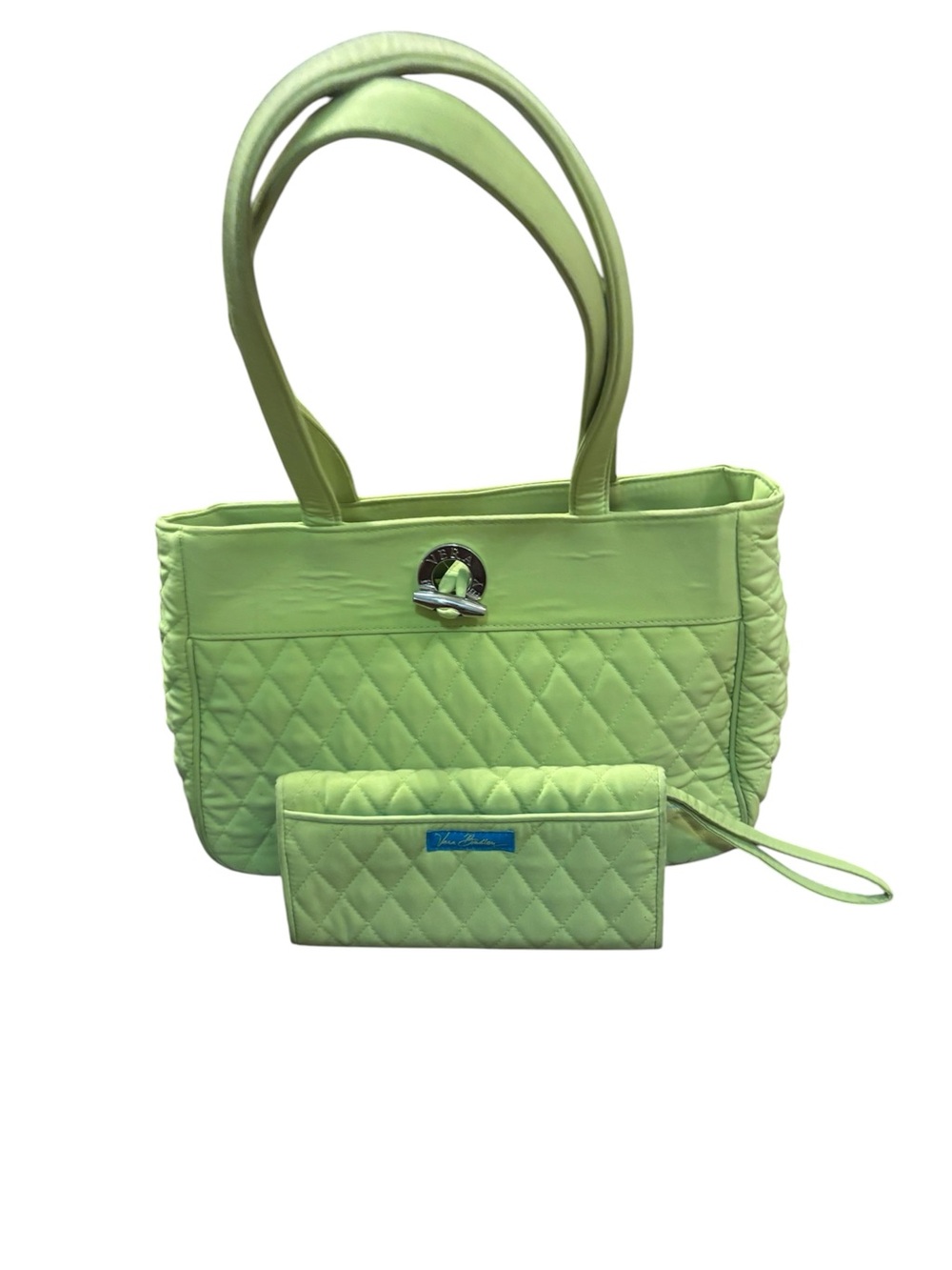 Vera Bradley Y2K Quilted Lime Green Tote Bag with matching Wristlet Wallet